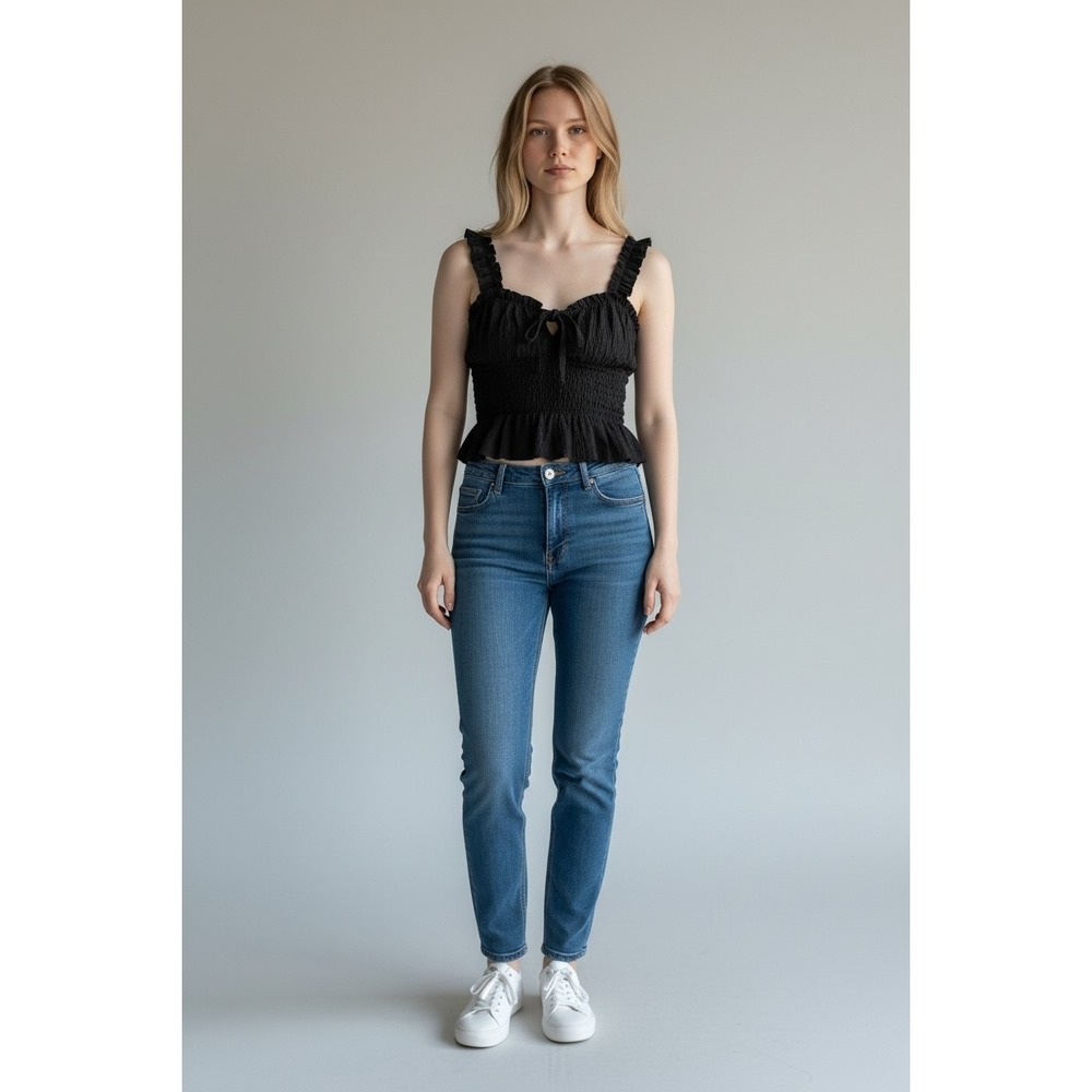 Madewell Black Babydoll Boho Top Peasant Y2K Cotton Linen Poly Whimsgoth Size 6 - Picture 2 of 6
